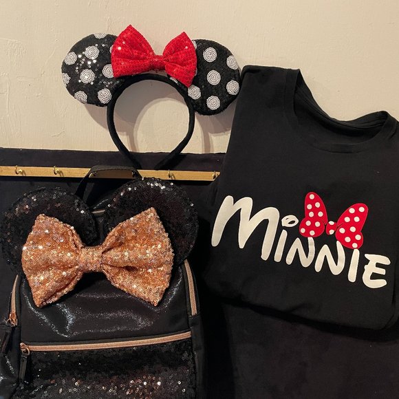 Disney Accessories - Disney Minnie Mouse Rose Gold Sequined Backpack Package
